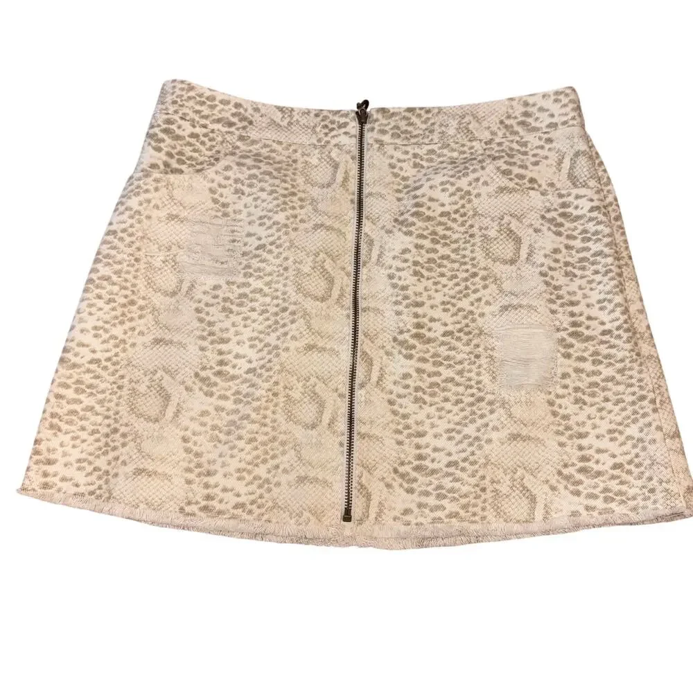 Snakeskin Print Full Zip Mini Skirt Cream Gray Size Large Animal Print She + Sky
